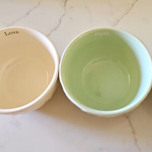 Mary & Martha Set of 3 Ceramic Round Bowls White & Green Glossy